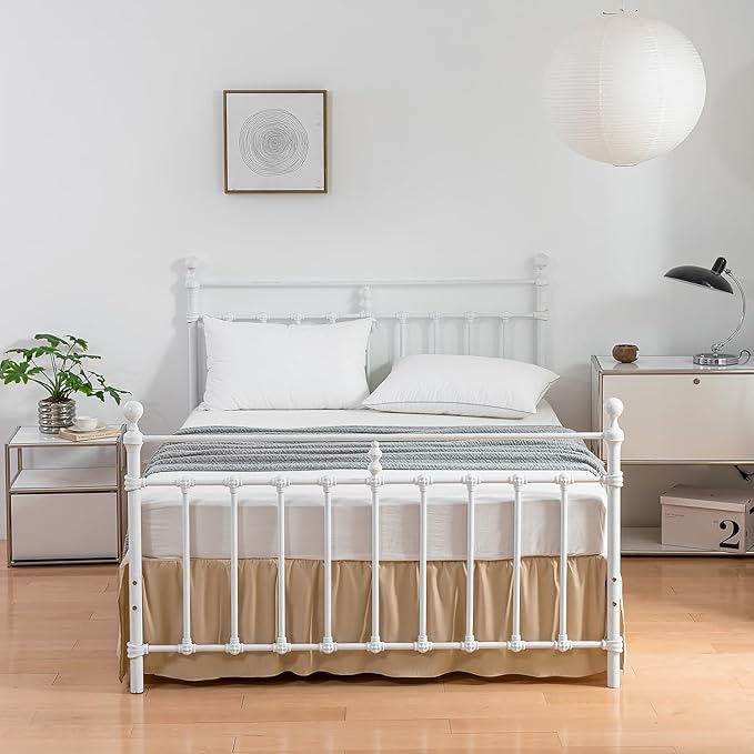 Bed Skirt King Size Ruffled Bed Skirts with Split Corners, 18 Inch Drop Dust Ruffle Bed Skirt with Platform, King, 18 Inch, Light Camel