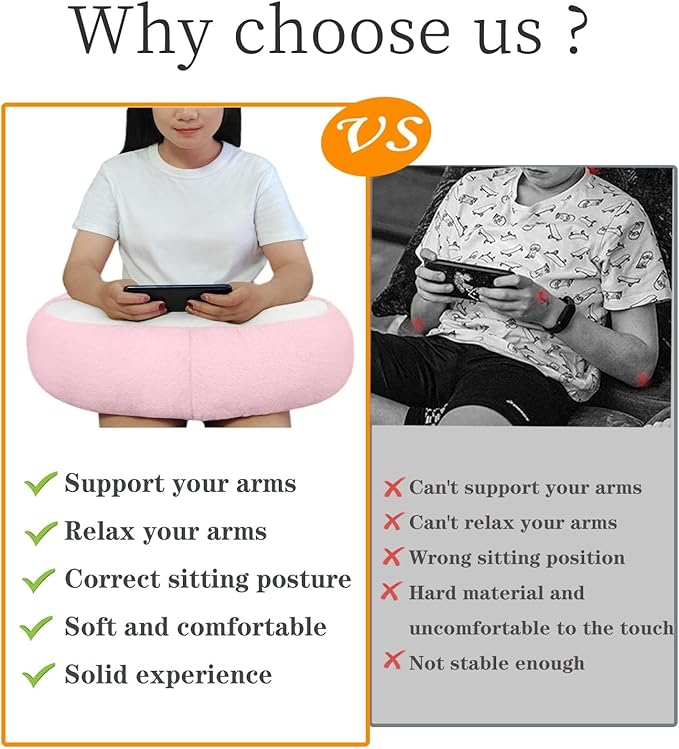 Reading Pillow Lap Pillow for Reading Gaming Pillow for Arms Crochet Pillow Provides Wrist & Elbow Support Suitable for Reading Gaming Working While Sitting on The Bed Floor or Sofa （Pink）