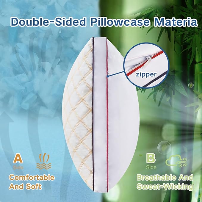 Long Body Pillow for Adults - Firm Body Pillow Insert with Shredded Blue Memory Foam, Adjustable Height, Soft Support for Side Sleeping, Pregnant Women, Washable (20x54 Inch, White)