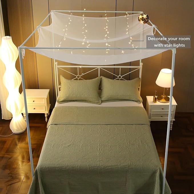 Canopy Bed Curtains for Top of Bed, White Princess Sheer Bed Canopy, Bed Scarf Valance for Girls (Queen, White)