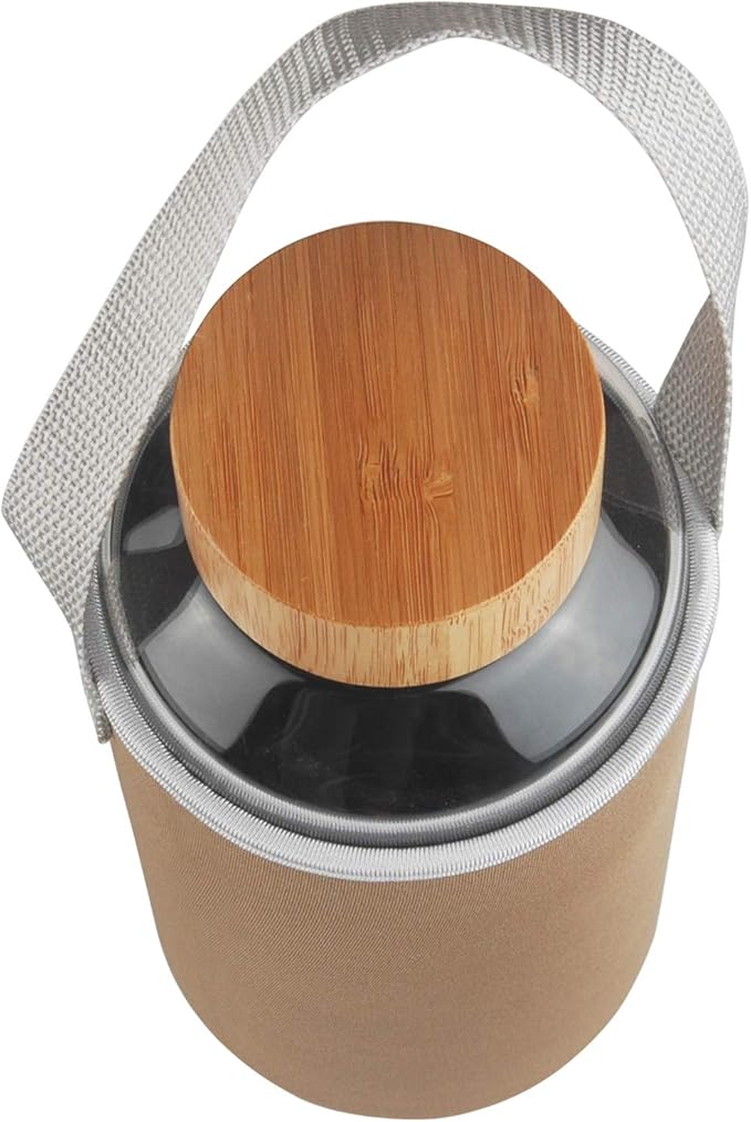 48 oz Sports Borosilicate Glass Water Bottle with Bamboo Lid with Neoprene Sleeve