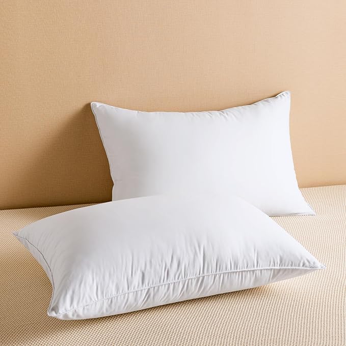Goose Feather Down Pillows King Size Set of 2, Luxury Soft Feather Pillows for Sleeping, Smooth Down-Proof Fabric, Hotel Collection Bed Pillows Surround Fill Polyester (White, 20"x36")