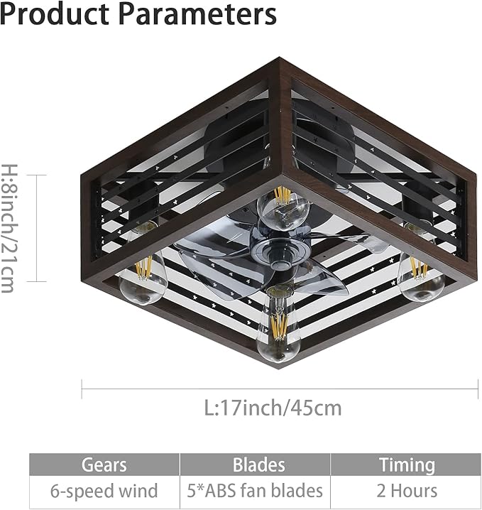 NicBex Ceiling Fan 18 Inch Ceiling Fans with Lights Industrial Caged Ceiling Fan with Blades and Remote Control Ceiling Fans with Flush Mount Design for Bedroom, Living Room, Brown