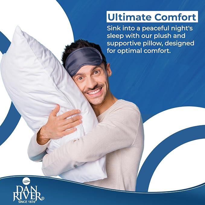 DAN RIVER Double Needle Pillows Standard (20x26), Set of 2 | White Hotel Pillows | Cooling Pillow for Side Sleepers | Back Sleeper Pillows | Best Pillows for Sleeping | Dorm Room Essentials