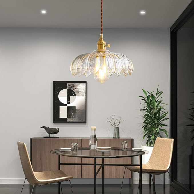 Glass Pendant Lights Kitchen Island, Vintage Pendant Light Fixtures Small Pendant Light Dining Room, Sloped Hanging Lamps for Living Room, Schoolhouse, Entryway, Foyer, E26