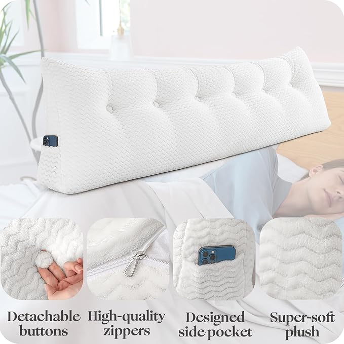 Large Bolster Triangular Headboard Wedge Backrest Positioning Support Bed Rest Reading Pillows Headboard Wedge Pillows for Day Bed Bunk Bed with Removable Cover