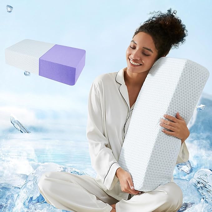 Mr.Ye Cooling Memory Foam Pillows 1 Pack Supportive Bed Pillows for Sleeping with Removable Pillow Cover for Back, Stomach or Side Sleepers, 24 x 12 x 5 Inches