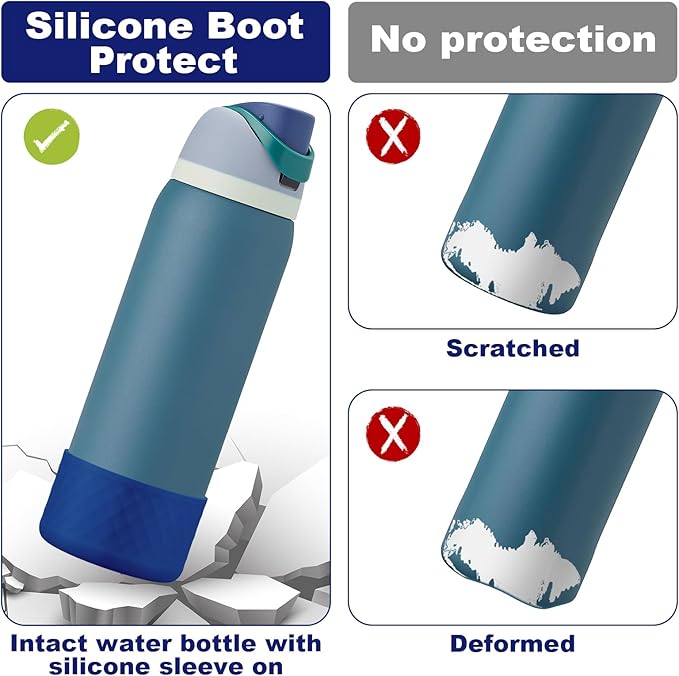 2PCS Silicone Water Bottle Boot for Owala 24oz 32oz 40oz, Anti-Slip Protective Sleeve Bottom Bumper Protector for FreeSip, Twist, and Flip Stainless Steel Water Bottles