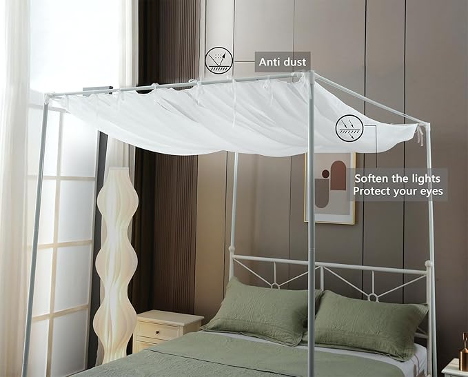 Pleated Full Canopy Bed Curtains for Top of Bed, White Princess Sheer Bed Canopy, Canopy Bed Scarf for Girls(Full,White)