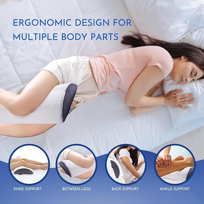 Memory Foam Half Moon Bolster Pillow, for Under Knee, Back, Ankle and Foot Support for Yoga, Sleep, and Lumbar Relief, Ergonomic Design with Washable Cover, 20.5" x 8" x 5"