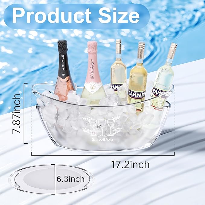 3Pcs Ice Buckets for Parties, 5.5L Ice Bucket with Scoop, Acrylic Champagne Bucket,Plastic Tub for Cocktail Bar, Clear Ice Bucket Beverage Tub for Champagne, Wine, Beer Bottles