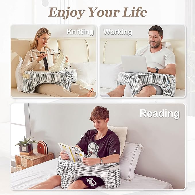 Heart-Shaped Reading Pillow, Lap Desk, Gaming Lap Pillow, Reading Cushion, Cushy Desk, Lap Pillow, Reading Cushion, Gaming Pillow, Book Pillow for Reading in Bed, Black & White Stripes