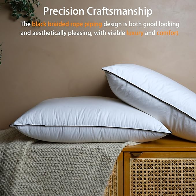 Natural Goose Down Pillows - White Down Pillow Queen Size - 550 Fill Power - Soft and Support Down Bed Pillow for Back,Side,Stomach Sleepers，1 Pack (20" x 28")