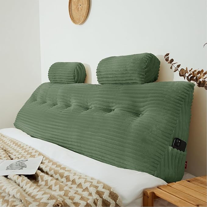 Headboard Pillow King with 2 Pack Neck Roll Pillow Large Headboard Pillow Soft and Supportive with Removable Cover (sage Green, King：76x8x20 Inches)