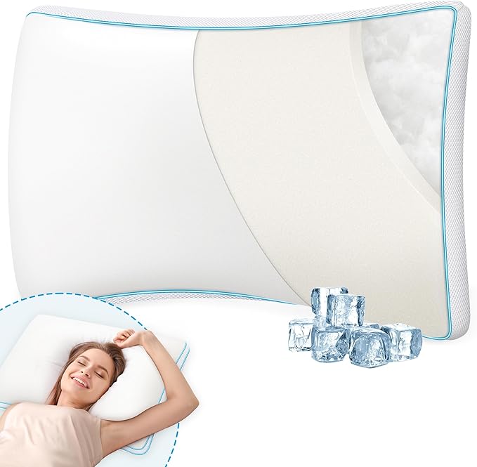 Bed Pillows Queen Size - Premium Luxury Hotel Quality Cooling Bed Pillows for Sleeping,Soft Fluffy & Memory Foam Filling,Support Loft Gusseted Bed Pillows for Side and Back Sleepers (Low)