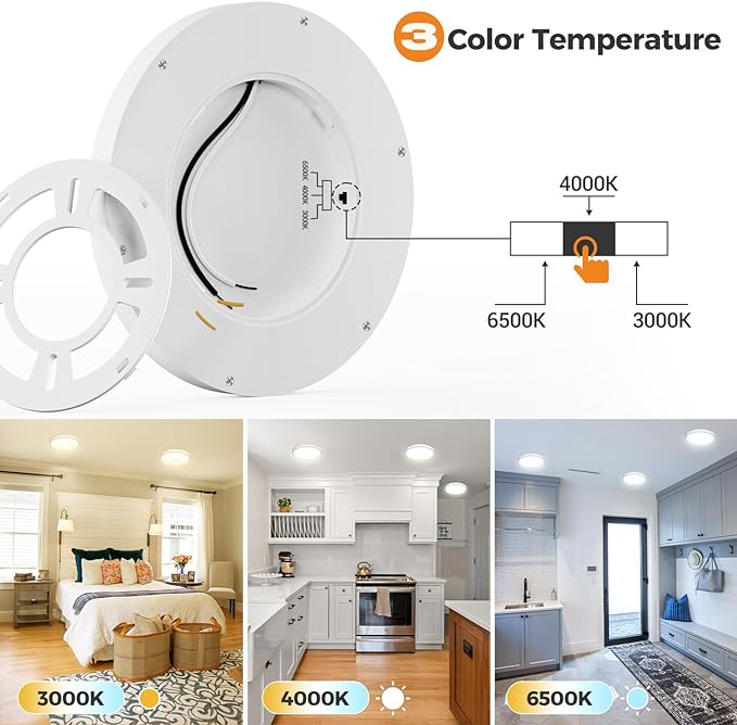 slochi Flush Mount Ceiling Light Fixtures - 3000K-4000K-6500K & 100W Equivalent Flat led Lights for Room Ceiling,Ultra Thin Round White Ceiling Lights for Living Room,Bedroom,Kitchen,Bathroom,Hallway