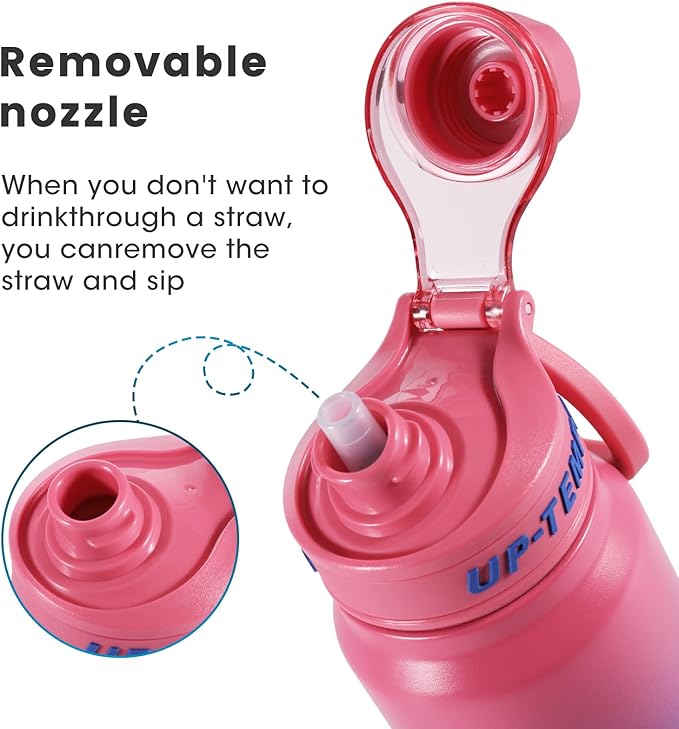 28oz Sports Water Bottle with Straw, Stainless Steel Vacuum Insulated Cooling Water Bottle, Leak Proof Metal Water Bottle, Double Insulated, Suitable for Sports, Gym and Travel (Rose & Blue)