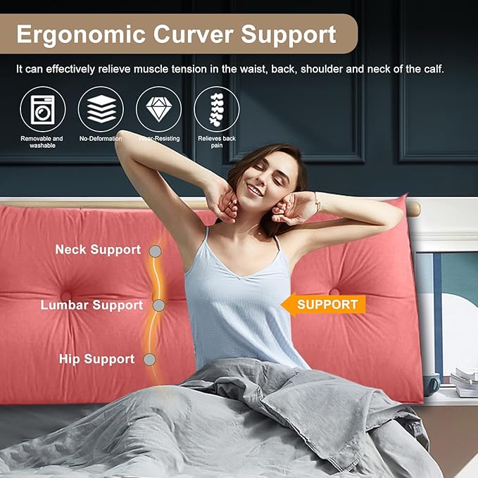 Large Triangular Headboard Pillows Long Backrest Positioning Support Bolster Cushion for Daybed Fluffy Quality Plush Body Wedge Pillow with Removable Cover(Rusty Red -Cal King-71x8x20 in)