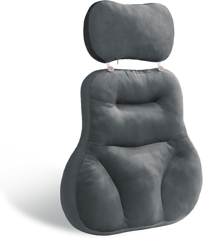 HOMBYS Neck Support for Short-Back Office Chair, Soft Headrest Pillow Lumbar Support for Neck Pressure Relief Improved Posture for Working Chair, Car and Travel, Dark Grey