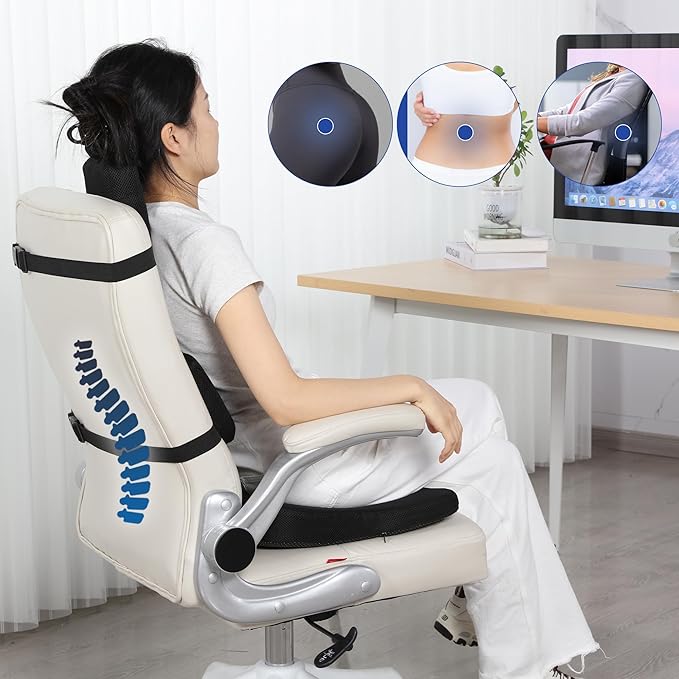 HOMBYS Lumbar Support Pillow for Office Chair with Seat Cushion, T Shape Backrest Pillow Improved Sitting Posture and Upper/Lower Back Pain Relief for Desk Chairs, Car Seats and Airplanes,Black