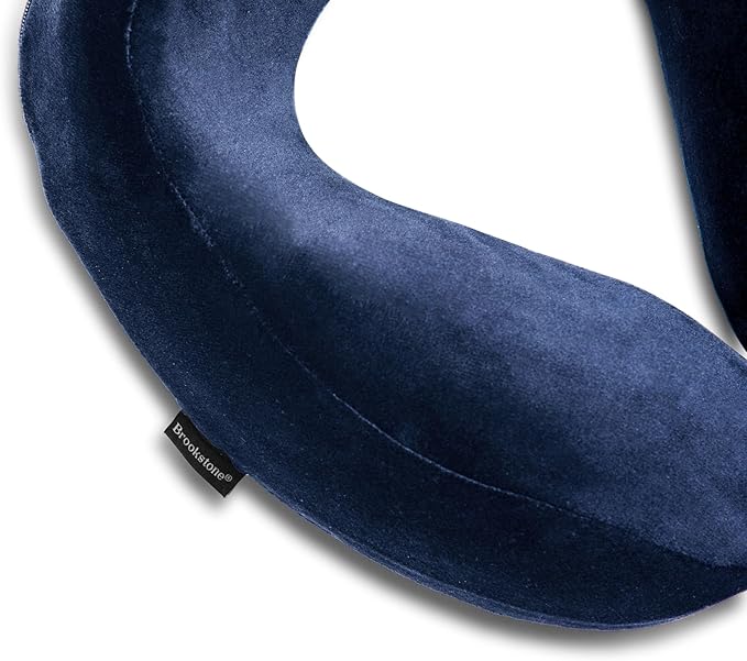 Brookstone Contoured Memory Foam Head and Neck Travel Pillow Ergonomic and Lightweight, Blue
