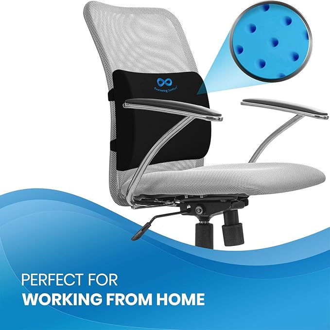 Everlasting Comfort Lumbar Support Pillow for Office Chair - Gel Infused Back Cushion for Chair, Car, Couch - Lumbar Pillow Promotes Better Posture, Back Pain Relief - Ideal for Gaming and Desk Chairs
