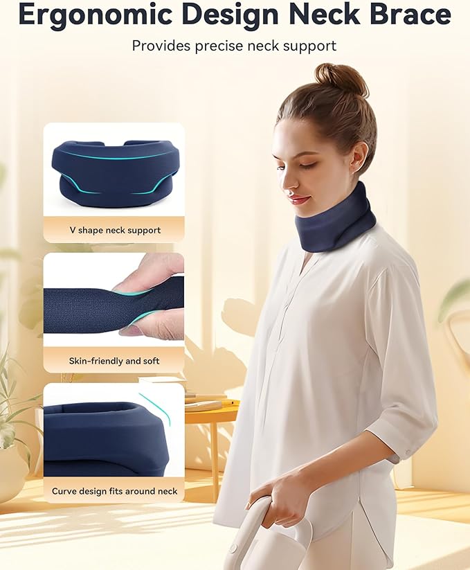 Heated Neck Brace Cervical Collar - Neck Support Brace with Heating Pad, Soft Foam Wraps Keep Vertebrae Stable and Aligned for Relief of Cervical Spine Pressure for Women & Men (M Size) Blue