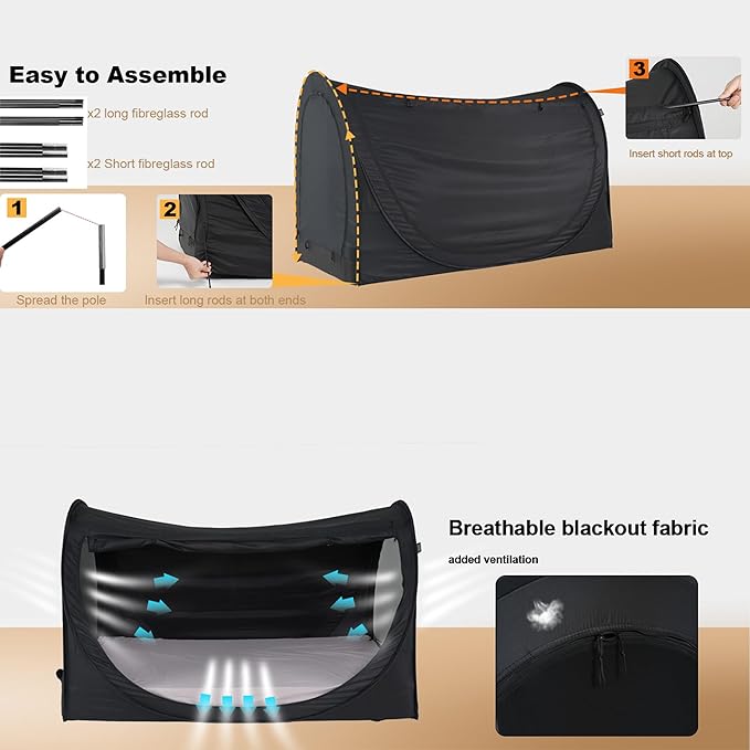 Privacy Pop up Eclipse Bed Tent Bed Drapes (Black, Twin)