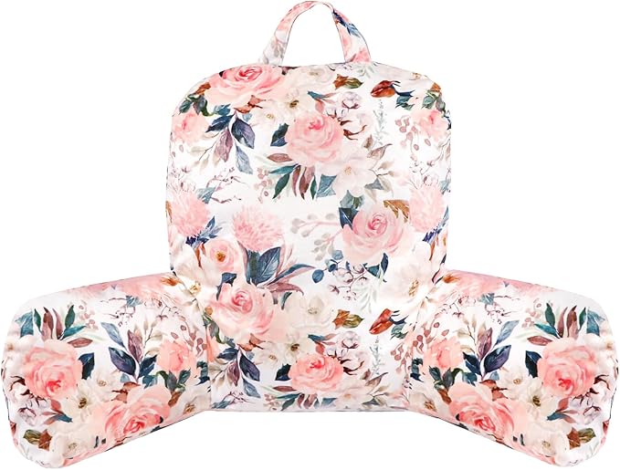 DILIMI Kid Reading Pillow, Back Support Pillow for Sitting in Bed, Soft Plush Bed Chair Sofa Pillow with Arms, Comfortable Rest Pillow for Kids & Teens, Pink Floral