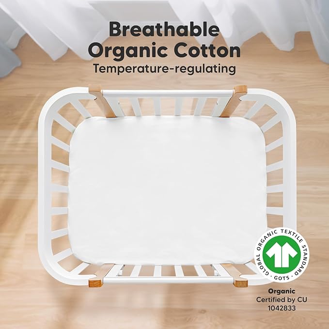 2-Pack Mini Crib Sheets Fitted, Pack and Play Sheets - Organic Cotton Pack N Play Sheets for Pack and Play Mattress, Playard Baby Crib Sheets, Jersey Crib Sheets Neutral for Boys,Girls (Soft White)