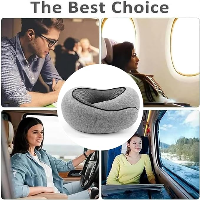 Travel Pillow Travel Neck Pillows for Airplanes Memory Foam Airplane Pillow Stowable U-Shaped Pillow(Grey Black 2)