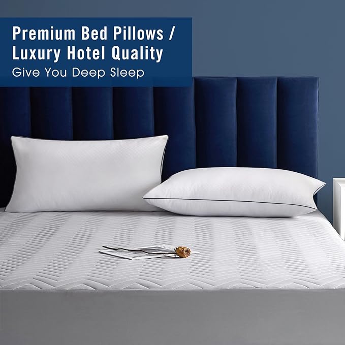 Bed Pillows for Sleeping 2 Pack, Queen Size Pillows Set of 2,Down Alternative Filling, Pillow for Back, Stomach or Side Sleepers Black