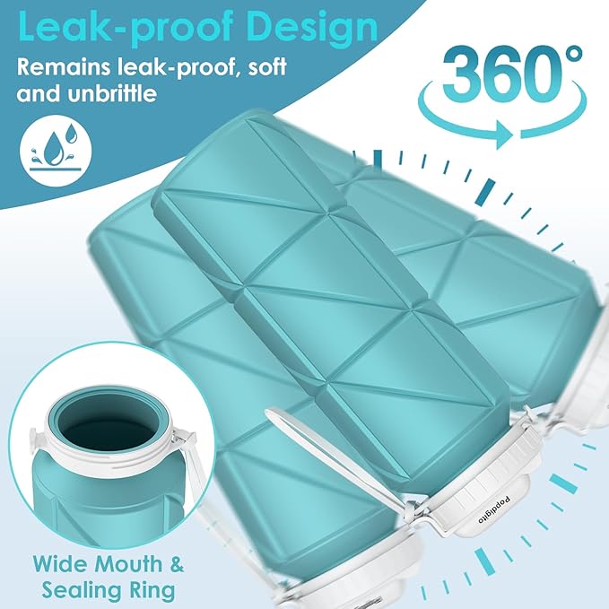 2pack Collapsible Water Bottles Reusable Leak Proof Silicone Water Bottle BPA Free Durable Foldable Sports Bottles & straw 23oz Lightweight Bottle for Gym Hiking Biking Camping Travel Bottle