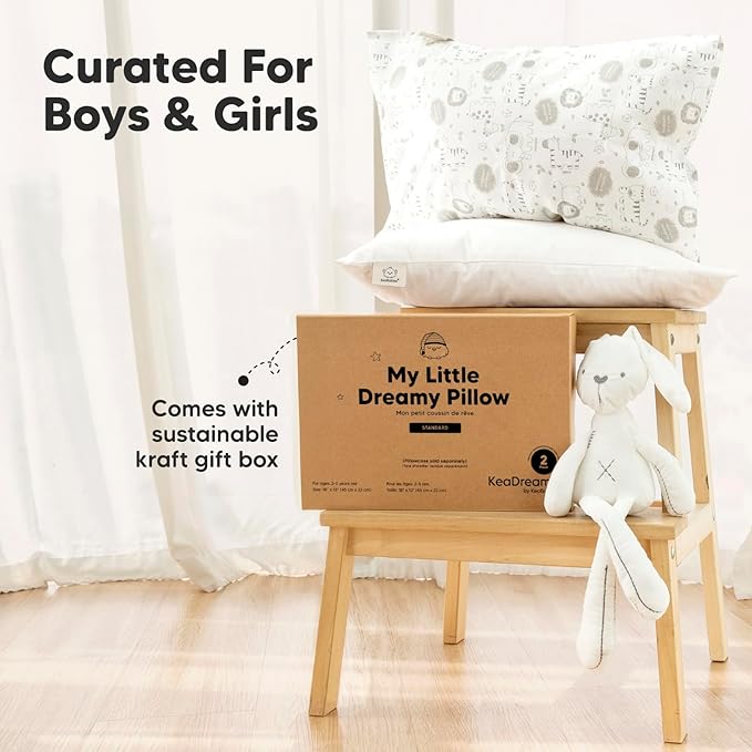 2-Pack Toddler Pillow - Soft Organic Cotton Toddler Pillows for Sleeping - 13X18 Small Pillow for Kids - Kids Pillows for Sleeping - Kids Pillow for Travel, School, Nap, Age 2 to 5 (Roadsters)