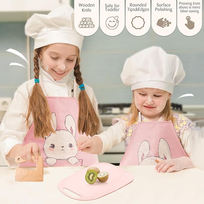 OESSUF Kids Baking Sets for Girls, Cooking Sets 38PCS Real Chef Easy Bake Toddler Montessori Kitchen Tools with Apron, Knife, Cutting Board, Little Girls Dress Up Gift
