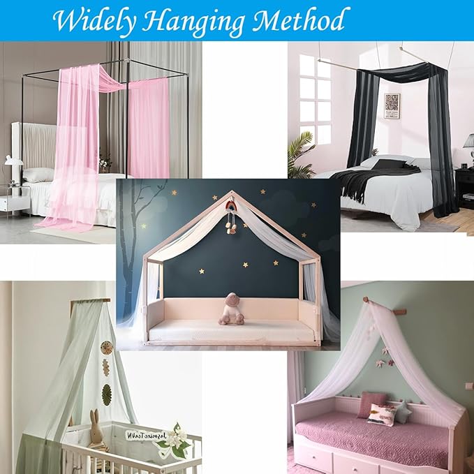 Akiky Bed Canopy for Girls Pink Sheer Canopy Bed Curtains Sheer Scarf Valance 1 Canopy Panel Twin Size Bed Scarf Drapes Bed décor