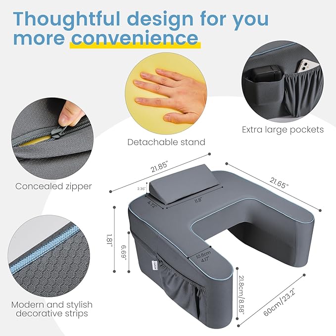 Reading Pillow for Gaming,Lap Desk Pillow for Laptop,Arm Rest Pillow for Reading, Working, Crocheting, Playing Steam Deck Switch or Sitting in Bed,Sofa