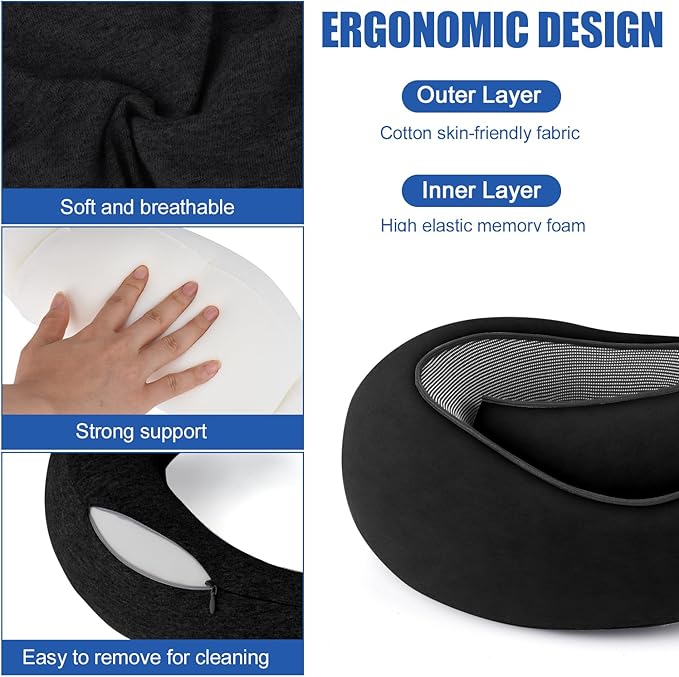 Neck Pillow for Traveling, Soft Airplane Neck Pillow, Memory Foam Travel Neck Pillow, 2024 New Neck Support Travel Pillow for Long Flight, Adjustable Full Surrounding Stowable U-Shaped