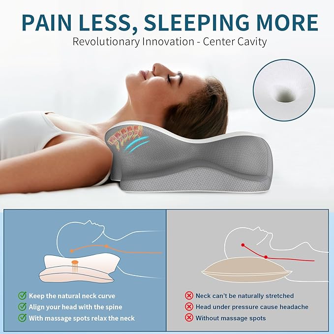 Cervical Neck Pillow - Cooling Pillow for Neck Pain Relief, Ergonomic Contour Side Sleeper Pillow for Sleeping, Orthopedic Memory Foam Pillows for Back & Stomach Sleepers with Pillowcase