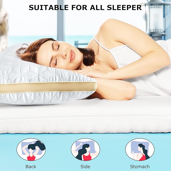 Pillows Standard Size Set of 2, Hotel Quality Down Alternative Standard Pillows, Mesh Gusseted Supportive Pillow, Medium Firm Bed Pillows for Sleeping, Standard Pillows 2 Pack Washable