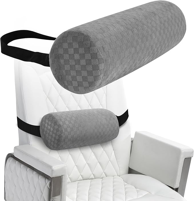 Lumbar Roll Pillow for Lower Back, Lumbar Support Foam Roll Cushion with Pillowcase and Upgraded Strap for Office, Chair, Car, Seat Pain Relief & Improving Posture (Light Grey, Short-11*4.3'')