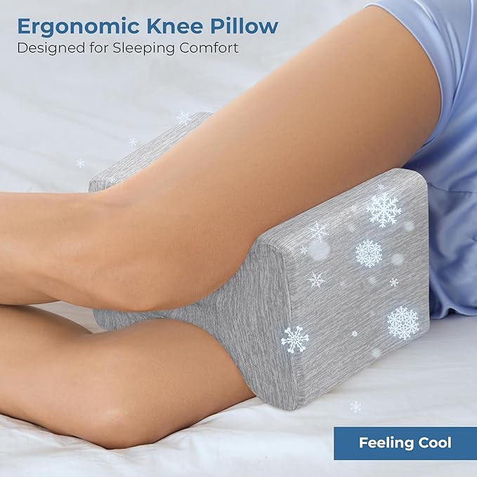 5 STARS UNITED Knee Pillow for Side Sleepers - Cooling Cover - Memory Foam Leg Pillow for Side Sleeping - Between Legs Pillow for Hip and Lower Back Pain - Sciatica Pain Relief