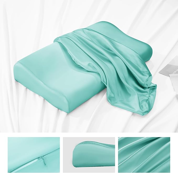 HOMBYS Satin Pillow Case for Contoured Support Pillow (DO NOT Include Pillow) -Zippered Pillow Cover for Neck Pillow for Cervical 1 Pack-Silky, Smooth and Breathable, Standard