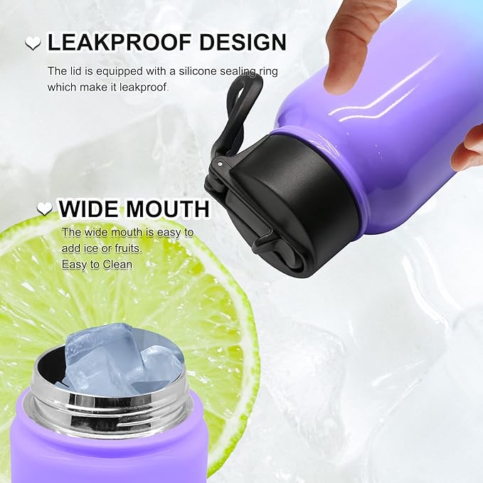 32 OZ Water Bottle, Sports Water Bottle with Straw Lid, Vacuum-Insulated Stainless-Steel, Keep Water Cold/Hot, Double-walled Metal Thermos Water Bottles (32 OZ, Purple Blue)