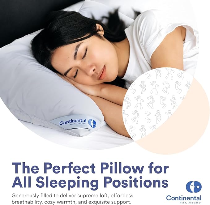 Continental Bedding Medium King Set of 2 100% White Down Pillows 30 Ounce 550FP Hotel Down Pillows for Supporting Back Side and Stomach Sleepers