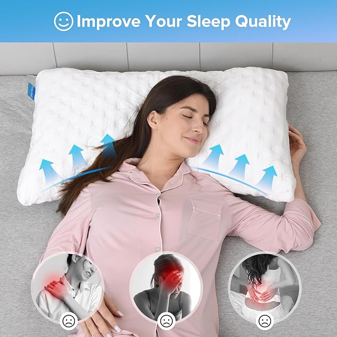Side Sleeper Pillows for Neck and Shoulder Pain Relief, Cooling Shredded Memory Foam Bed Pillows for Sleeping, Adjustable Curved Pillow with Washable Cover Bamboo Rayon Pillow, King Size