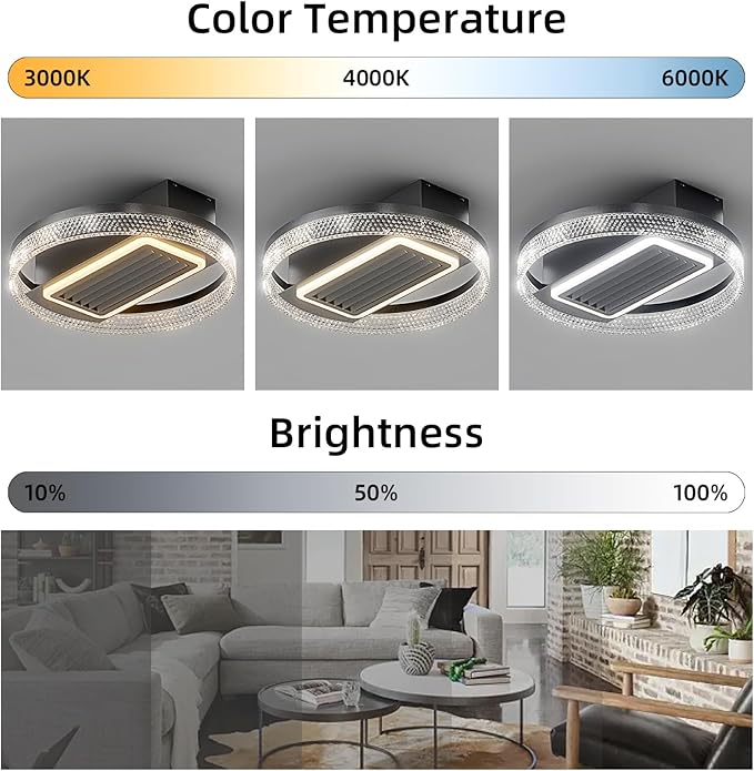 NicBex Ceiling Fan 20 Inch Modern Ceiling Fans with Lights Ceiling Fan with Remote Control Bladeless Ceiling Fans with Reversible Motor for Bedroom, Living Room, Black