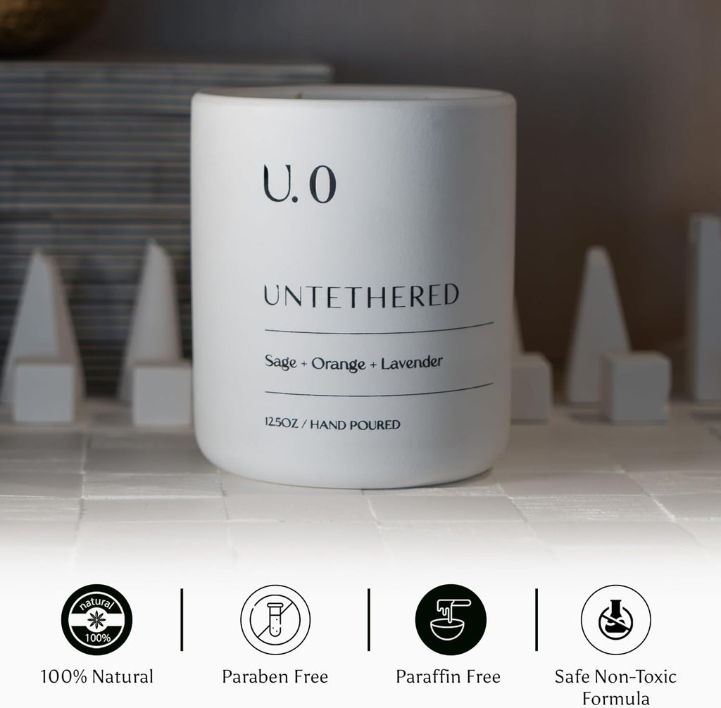 U.0 Luxury Scented Candle – Sage, Orange & Amber | Hand-Poured in USA with 100% Natural Coconut & Apricot Wax | Double Wick, Long-Lasting Aromatherapy Candle for Home, Gift & Relaxation (12.5 oz)