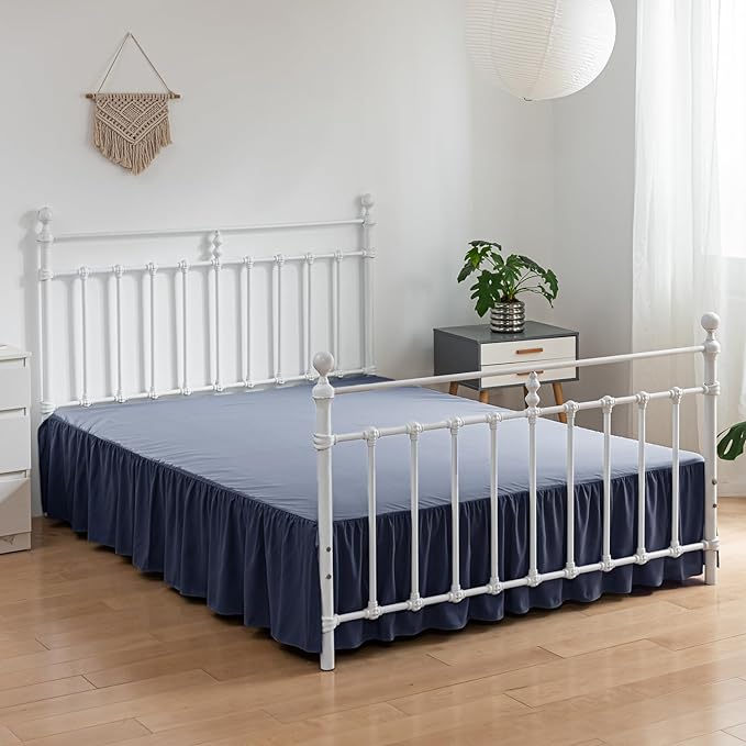 Bed Skirt Queen Size Ruffled Bed Skirt with Split Corners, 12 Inch Drop Dust Ruffle Bed Skirt with Platform,Blue