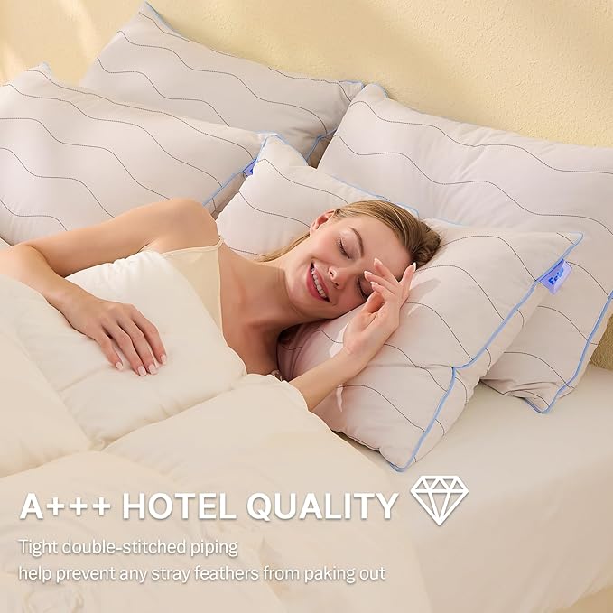 felo Feather Down Pillows King Size Set of 4, Goose Pillow for Sleeping, Luxury Hotel Collection Bed Pillow, Support Pillow for Side Back Pain Sleepers, 100% Organic Cotton (20" x 36")